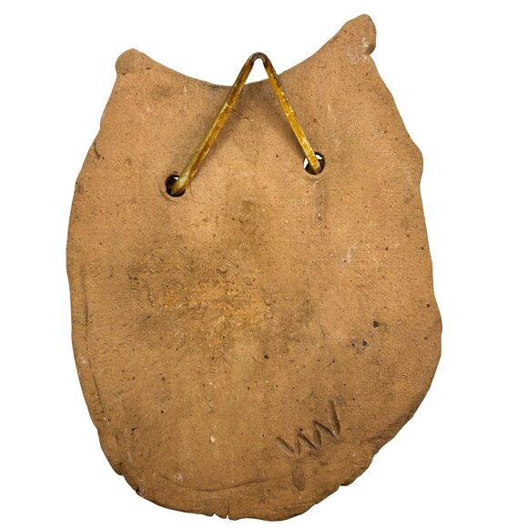 3 Handmade Art Pottery Owl Wall Hangings Rustic Textures Natural Tones Signed - Picture 6 of 10